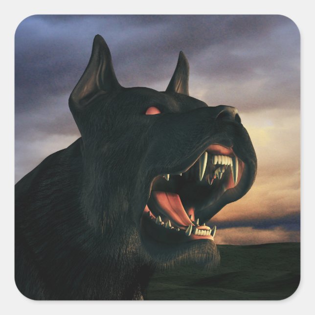 Pegatina Cuadrada Perro grande y negro (Anverso)