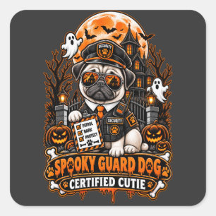 Pegatina Cuadrada Perro Guardián Espeluznante Pug Adorable Certifica