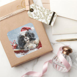 Pegatina Cuadrada Perro Japonés Chin Navidad Festiva
