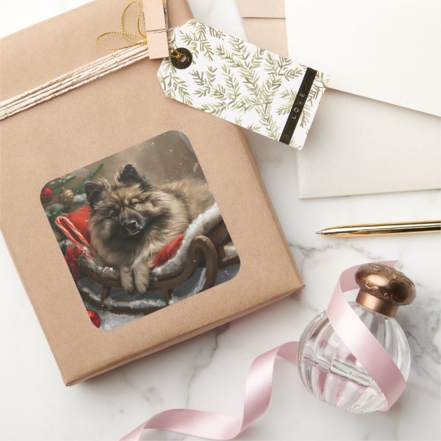 Pegatina Cuadrada perro keeshond navidad festiva (Regalar)