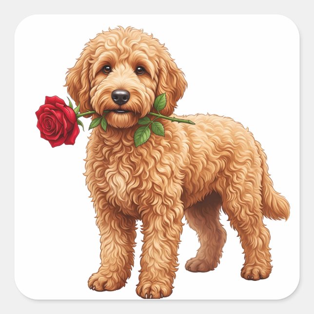 Pegatina Cuadrada Perro labradoodle lindo (Anverso)