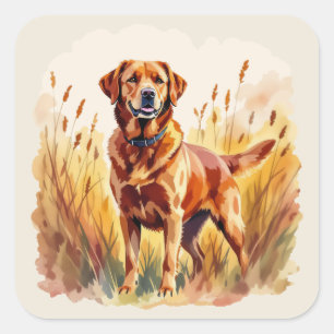 Pegatina Cuadrada Perro Labrador Retriever Fox Rojo