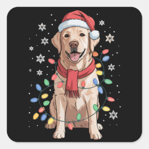 Pegatina Cuadrada Perro Labrador Retriever Sombrero Santa Claus Navi