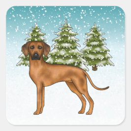 Pegatina Cuadrada Perro león Rhodesian Ridgeback Bosque nevado de in