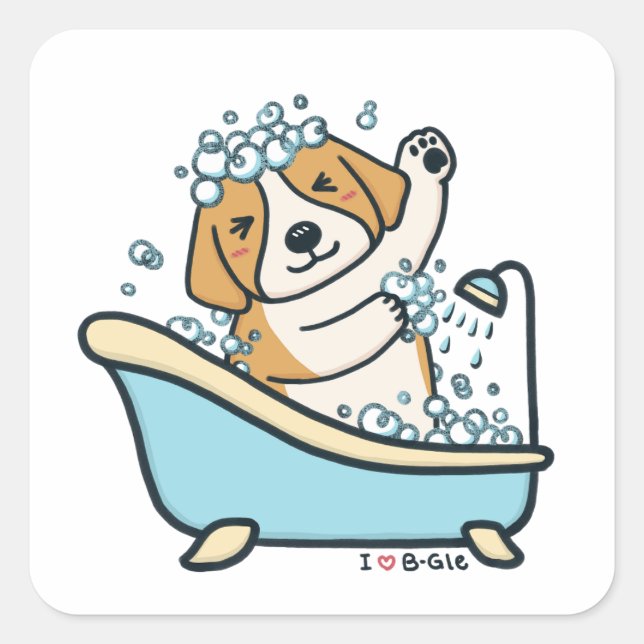 Pegatina Cuadrada Perro lindo en un Ilustracion de ducha (Anverso)