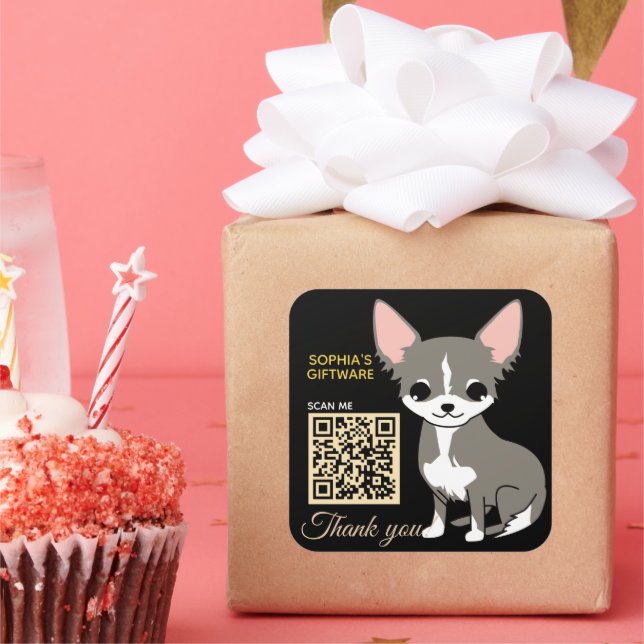 Pegatina Cuadrada Perro lindo Gracias Código QR Animal (Fiesta)