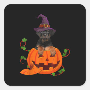 Pegatina Cuadrada Perro Lover Funny Rottweiler Calabaza Halloween Lo
