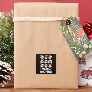Pegatina Cuadrada Perro Mamá Navidades Merry Woofmas Perro Lover