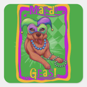 Pegatina Cuadrada Perro Mardi Gras