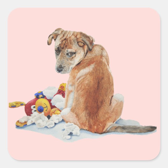 Pegatina Cuadrada perro marrón pequeño con cachorro marrón lindo (Anverso)