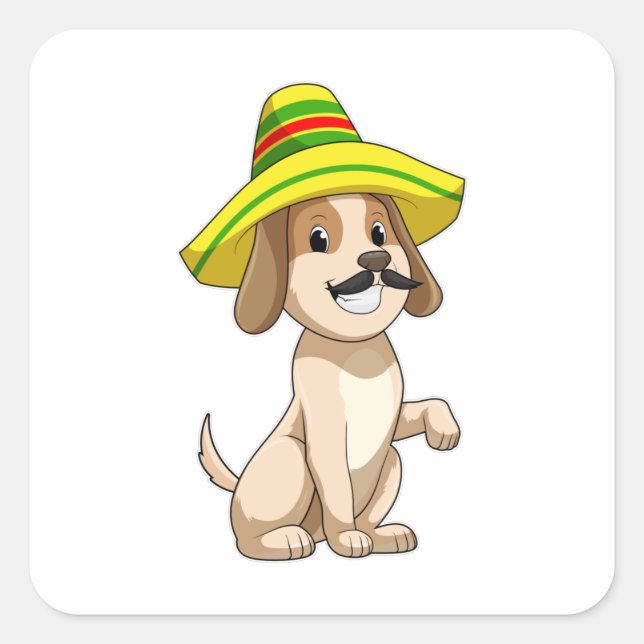 Pegatina Cuadrada Perro mexicano con gorra de paja (Anverso)