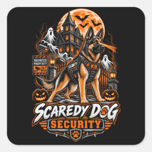 Pegatina Cuadrada Perro Miedoso Seguridad Pastor Alemán Halloween K9