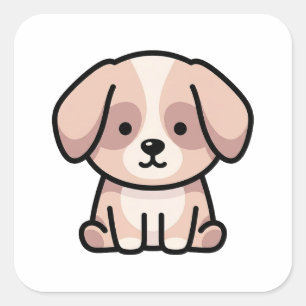 Pegatina Cuadrada Perro Mínimo Equilibrado – Ilustración Moderna y B