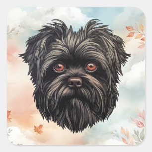 Pegatina Cuadrada Perro mono Affenpinscher Affens Terrier