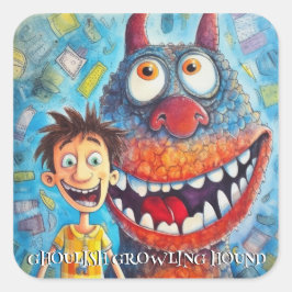 Pegatina Cuadrada Perro monstruo gracioso: