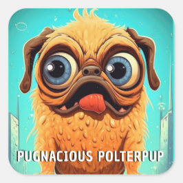 Pegatina Cuadrada Perro monstruo gracioso: