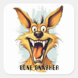 Pegatina Cuadrada Perro monstruo gracioso: Gnasher óseo