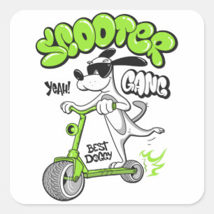 Pegatina Cuadrada perro montando una moto