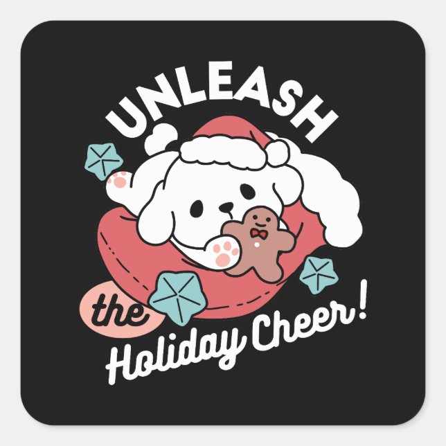 Pegatina Cuadrada Perro navidad en Sombrero Santa - festividad para  (Anverso)