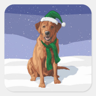 Pegatina Cuadrada Perro Navidad recuperador de Labrador rojo Fox