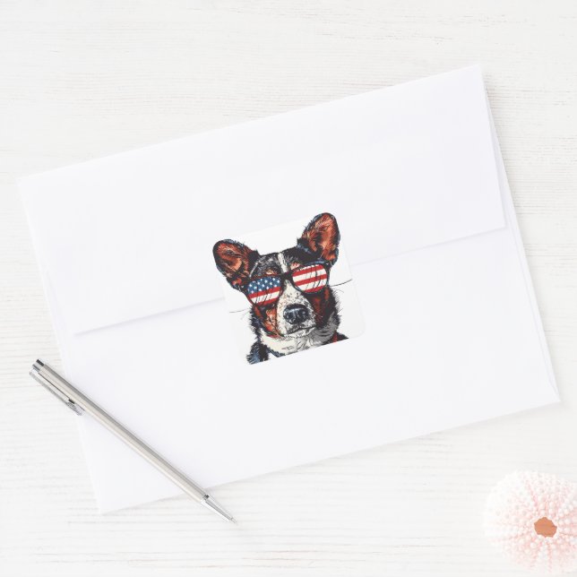 Pegatina Cuadrada Perro norteamericano 4 de julio #10 (Sobre)
