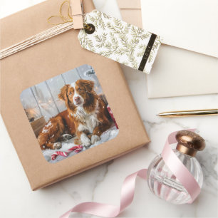 Pegatina Cuadrada Perro Nova Scotia Duck Tolling Retriever Navidad F