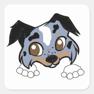 Pegatina Cuadrada Perro pastor de Shetland Blue Merle Tri Peeking Di