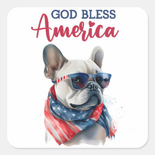 Pegatina Cuadrada Perro Patriota - Bulldog Francés