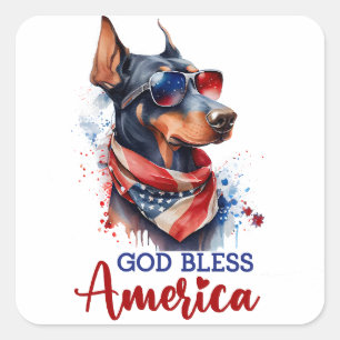 Pegatina Cuadrada Perro patriótico - Doberman