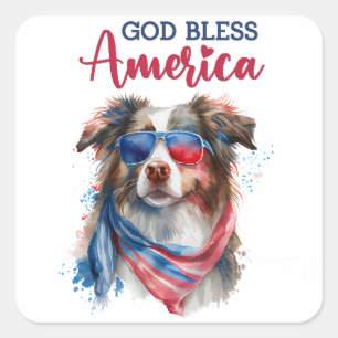 Pegatina Cuadrada Perro Patriótico-Pastor Australiano