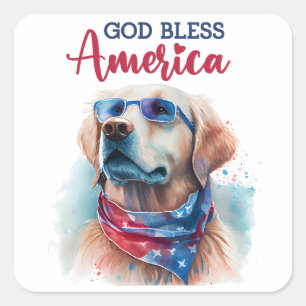 Pegatina Cuadrada Perro Patriótico-Recuperador de Oro