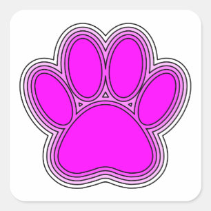 Pegatina Cuadrada Perro Paw En Rosa Con Salidas
