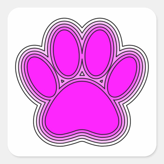 Pegatina Cuadrada Perro Paw En Rosa Con Salidas (Anverso)