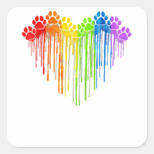 Pegatina Cuadrada Perro Paws Arcoiris Corazón Perro Perro Gay Orgull