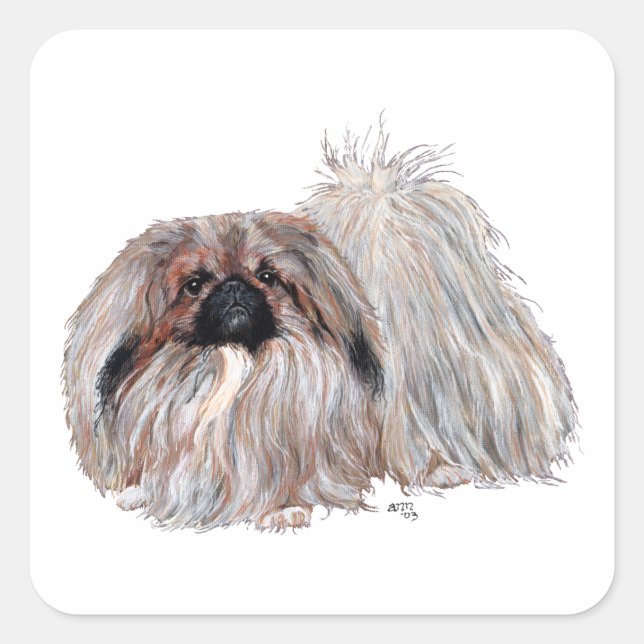 Pegatina Cuadrada Perro Pekín de pie (Anverso)