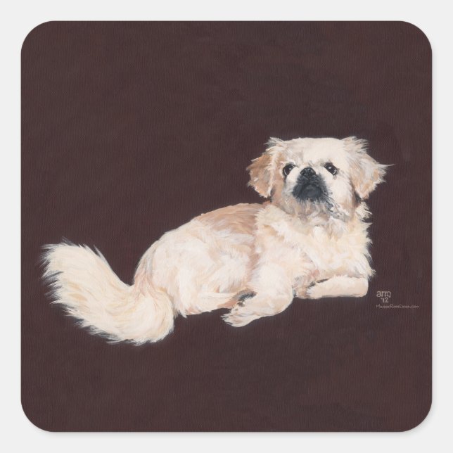 Pegatina Cuadrada Perro Pekinés Blanco (Anverso)