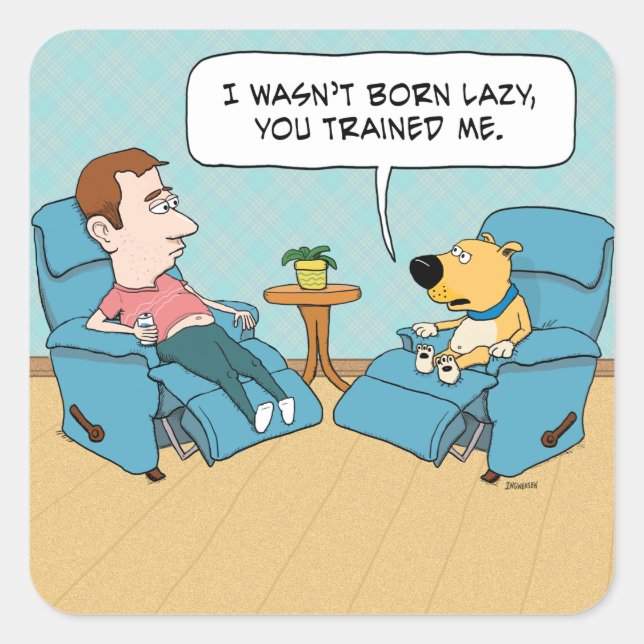 Pegatina Cuadrada Perro perezoso gracioso en la presidencia (Anverso)