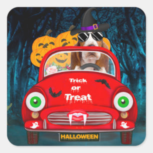 Pegatina Cuadrada Perro perrito perrito perdedor asustado Halloween