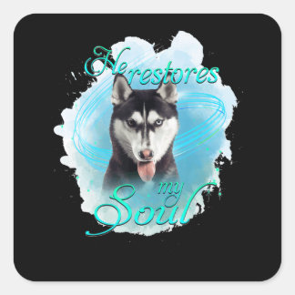 Pegatina Cuadrada Perro | Perro Husky Siberiano Restaura Mi Alma