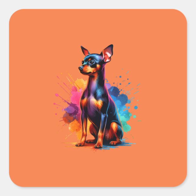 Pegatina Cuadrada Perro Pinscher en miniatura (Anverso)
