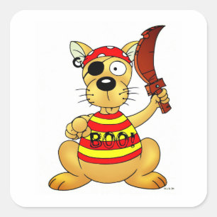 Pegatina Cuadrada Perro Pirata Divertido con Espada de Juguete