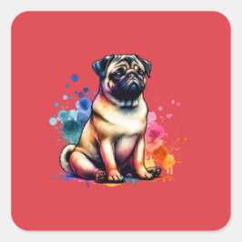 Pegatina Cuadrada Perro Pug