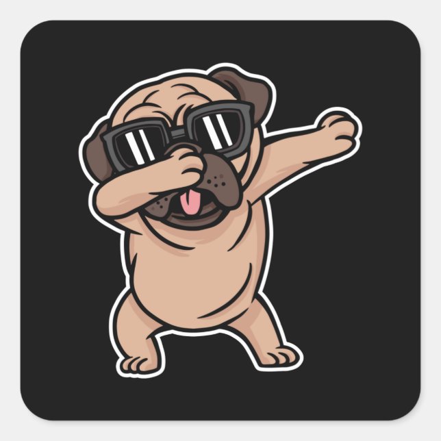 Pegatina Cuadrada Perro Pug Dabbing (Anverso)