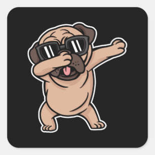Pegatina Cuadrada Perro Pug Dabbing