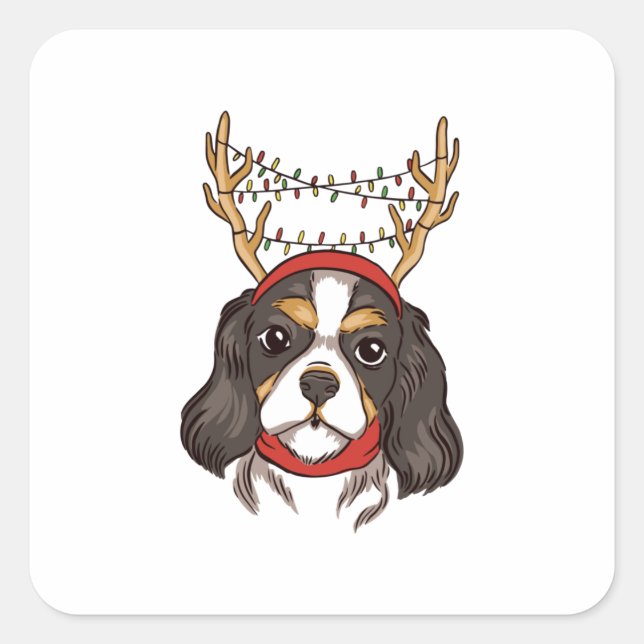 Pegatina Cuadrada Perro reno Navidades navideños regalo canino (Anverso)