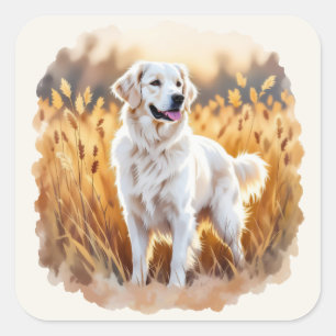 Pegatina Cuadrada Perro Retriever Dorado Blanco