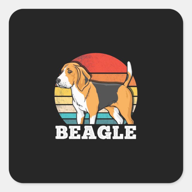 Pegatina Cuadrada Perro Retro Beagle (Anverso)