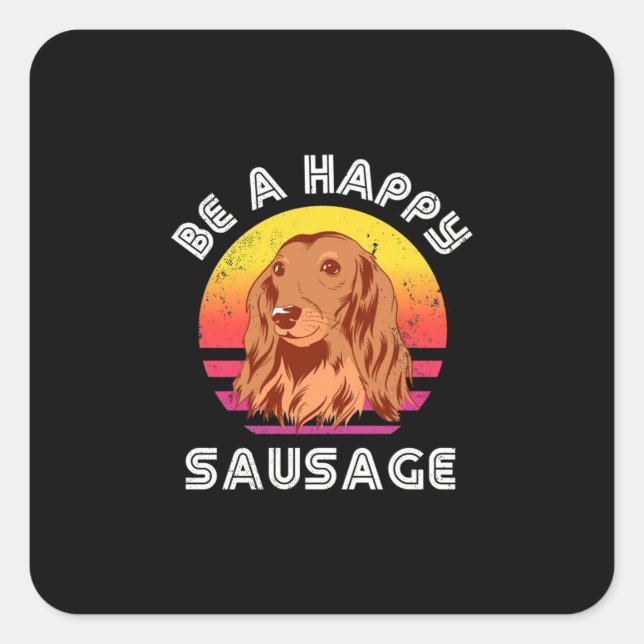 Pegatina Cuadrada Perro retro feliz de salchicha (Anverso)
