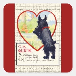 Pegatina Cuadrada Perro Scottie San Valentín Terrier Escocés