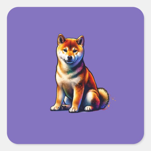 Pegatina Cuadrada Perro Shiba Inu (Anverso)